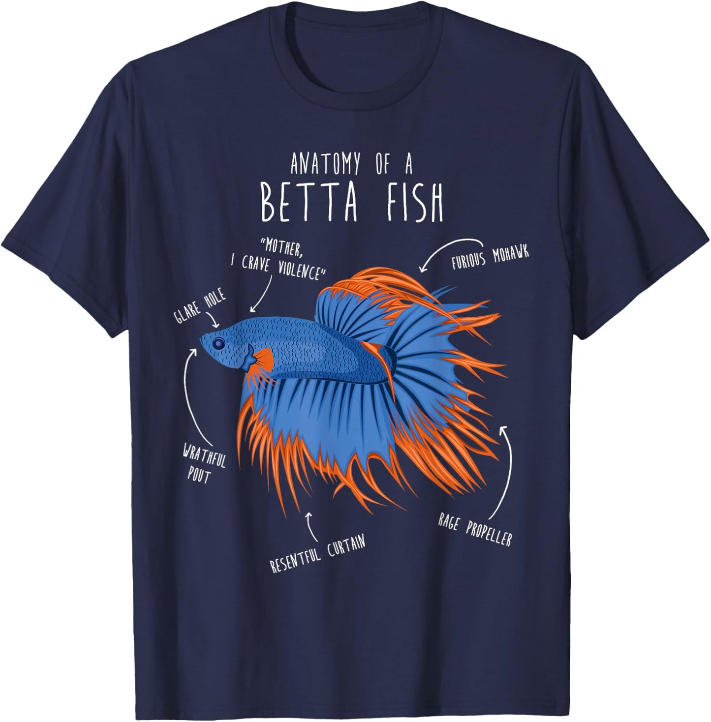 Betta Fish Siamese Fighting Fish Anatomy, Funny Aquarium Pet T-Shirt - T-Shirt | Navy