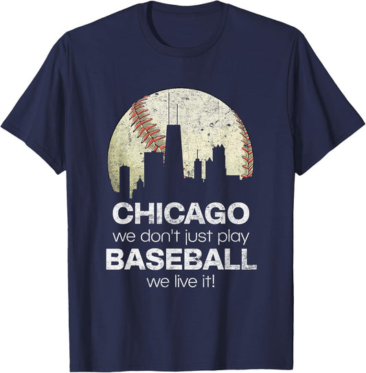 Vintage Baseball Chicago Skyline Illinois T-Shirt - T-Shirt | Navy