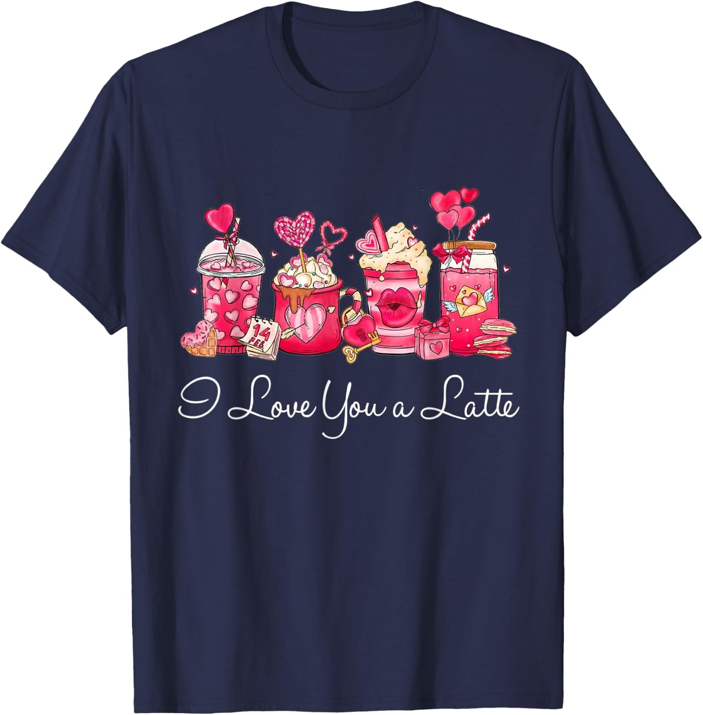 Coffee Valentine Shirt I Love You A Latte T-Shirt - T-Shirt | Navy