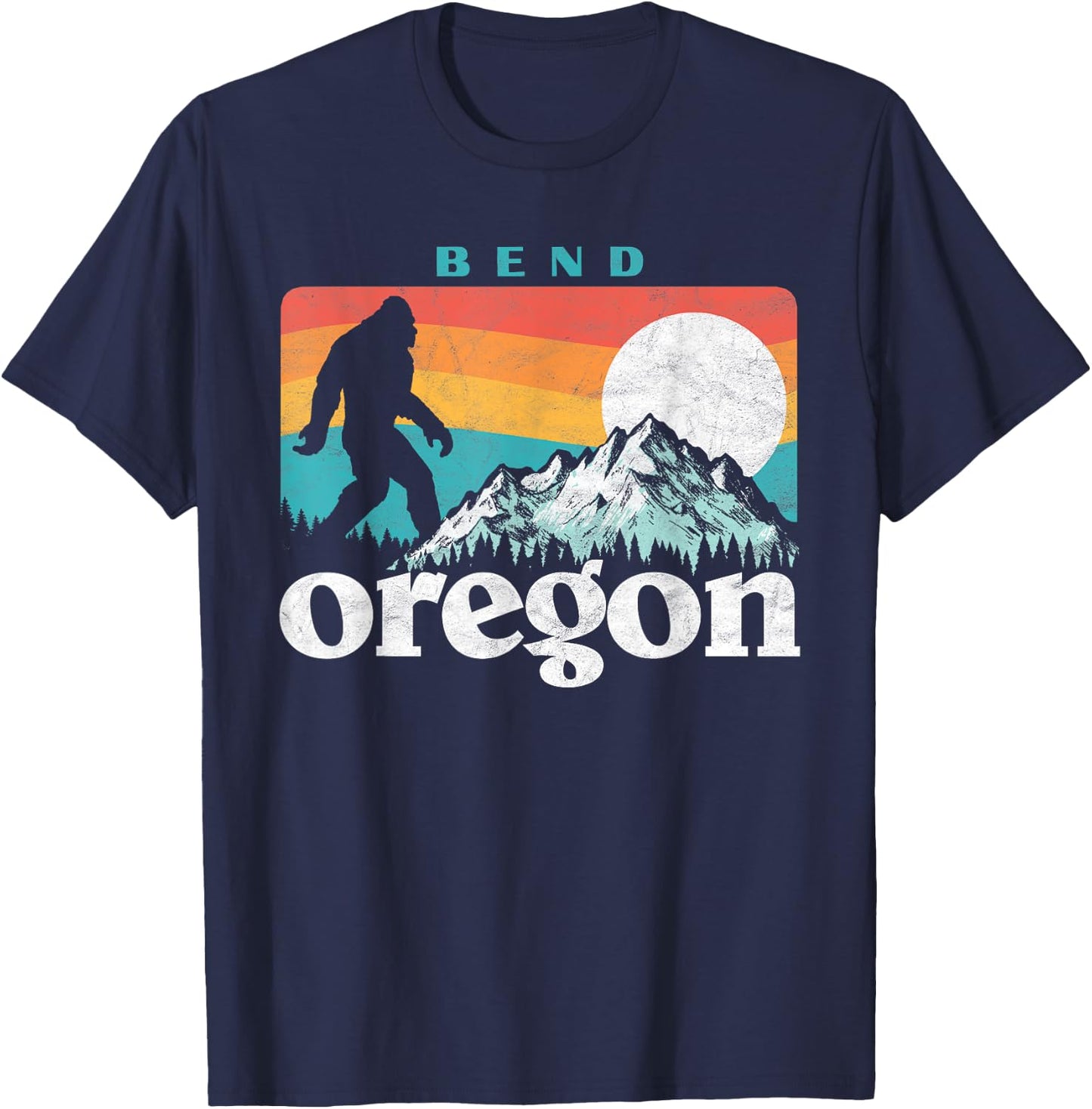 Bend Oregon Retro 80s Bigfoot Mountains T-Shirt - T-Shirt | Navy