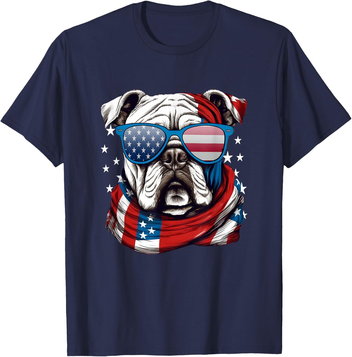 American Bulldog, USA Flag Independence 4th of July Day T-Shirt - T-Shirt | Navy
