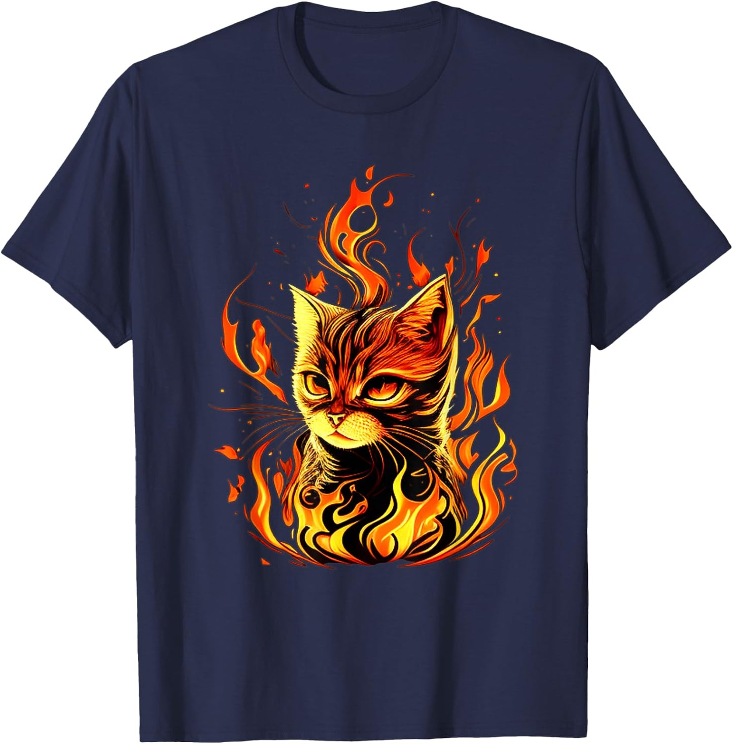 Funny burning look for Fire Cats and Hell Cat Lovers T-Shirt - T-Shirt | Navy