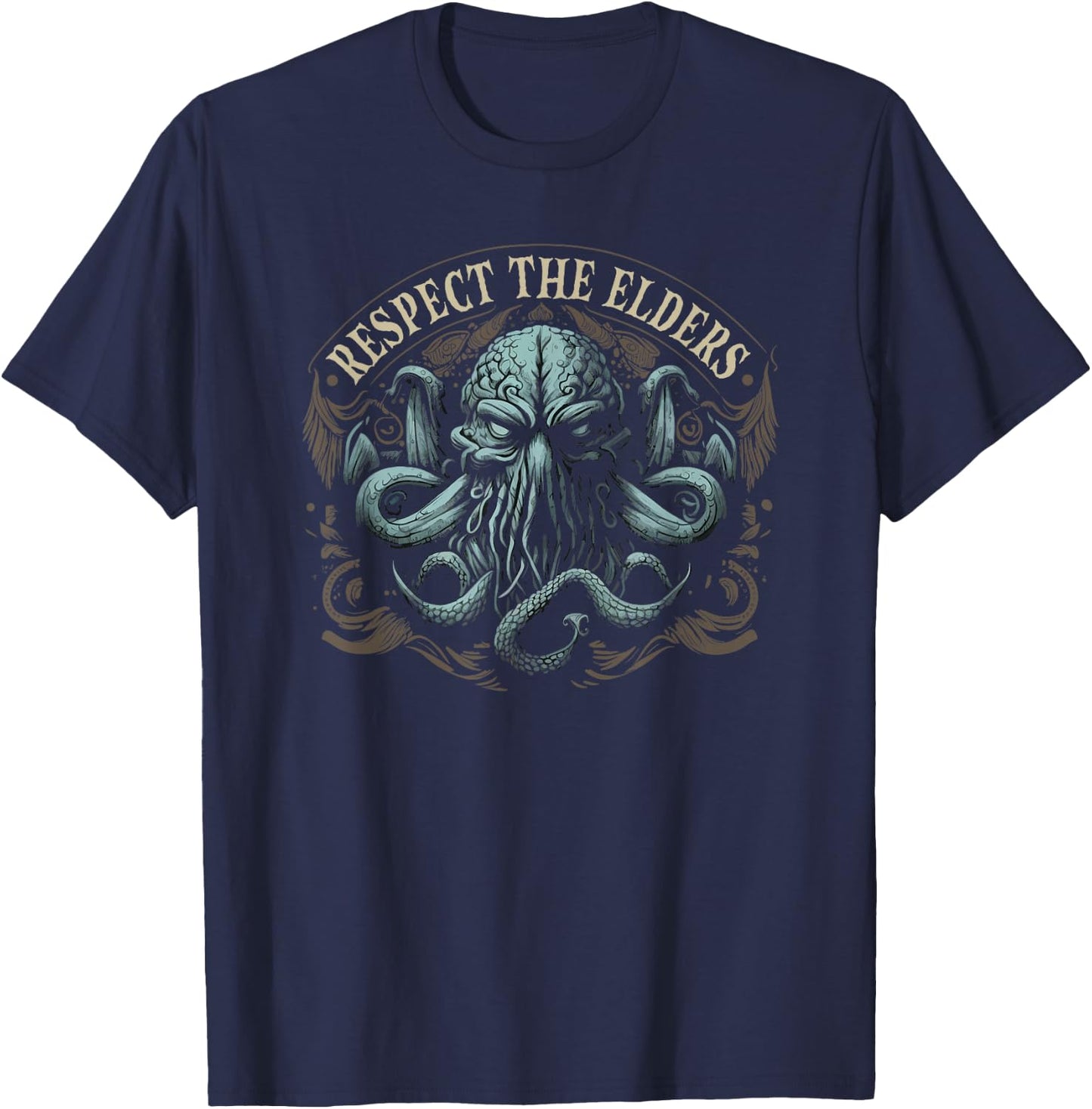 Cthulhu Respect The Elders, Cosmic Horror Cthulhu T-Shirt - T-Shirt | Navy