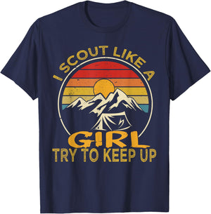 I Scout Like A Girl Try To Keep Up, Scouting Retro T-Shirt - T-Shirt | Navy