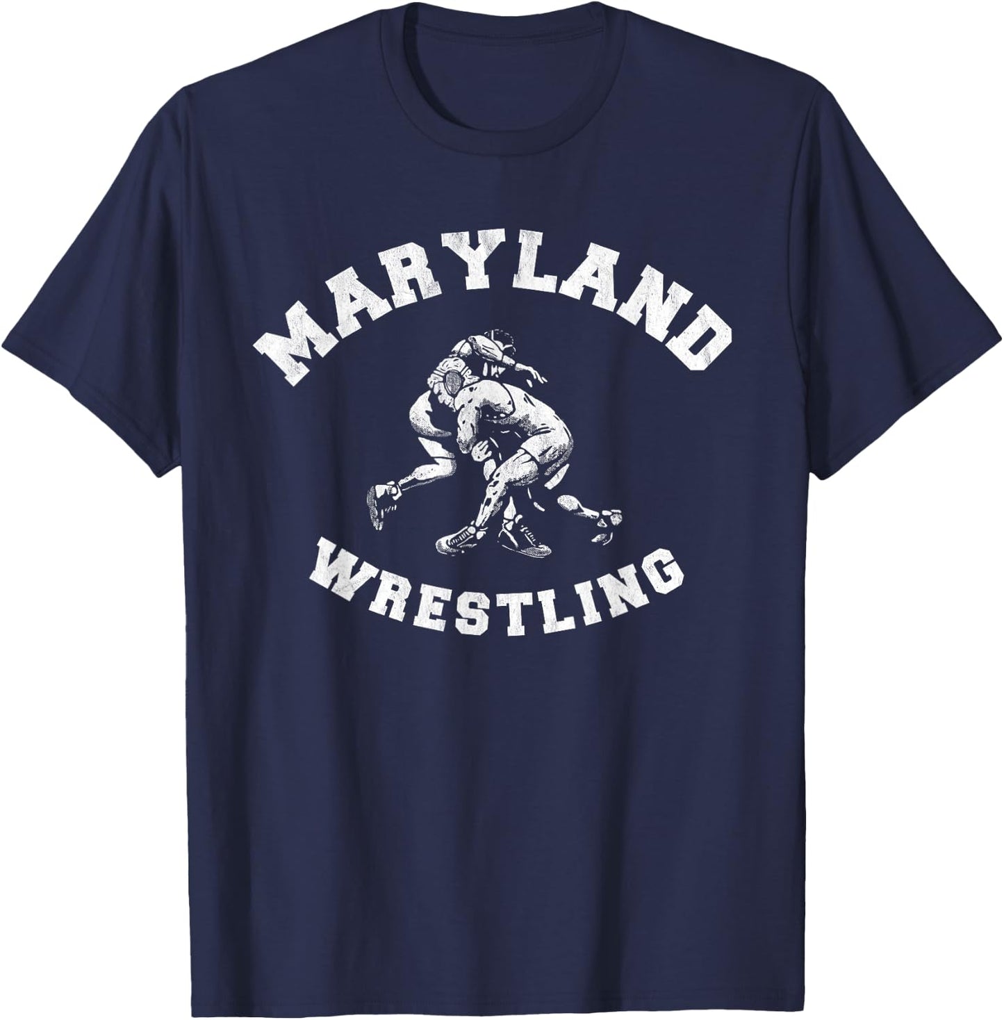 Maryland Wrestling 80s Distressed Retro Freestyle Wrestlers T-Shirt - T-Shirt | Navy