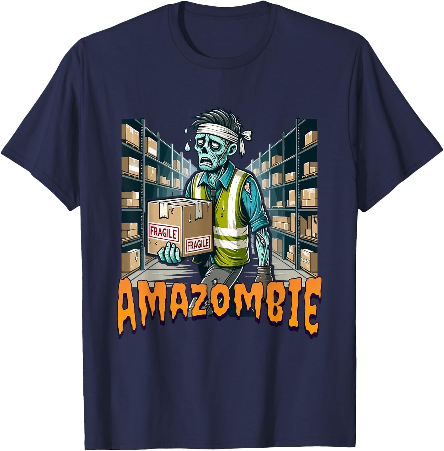 Zombie Coworker Swagazon Associate AmaZombie T-Shirt - T-Shirt | Navy