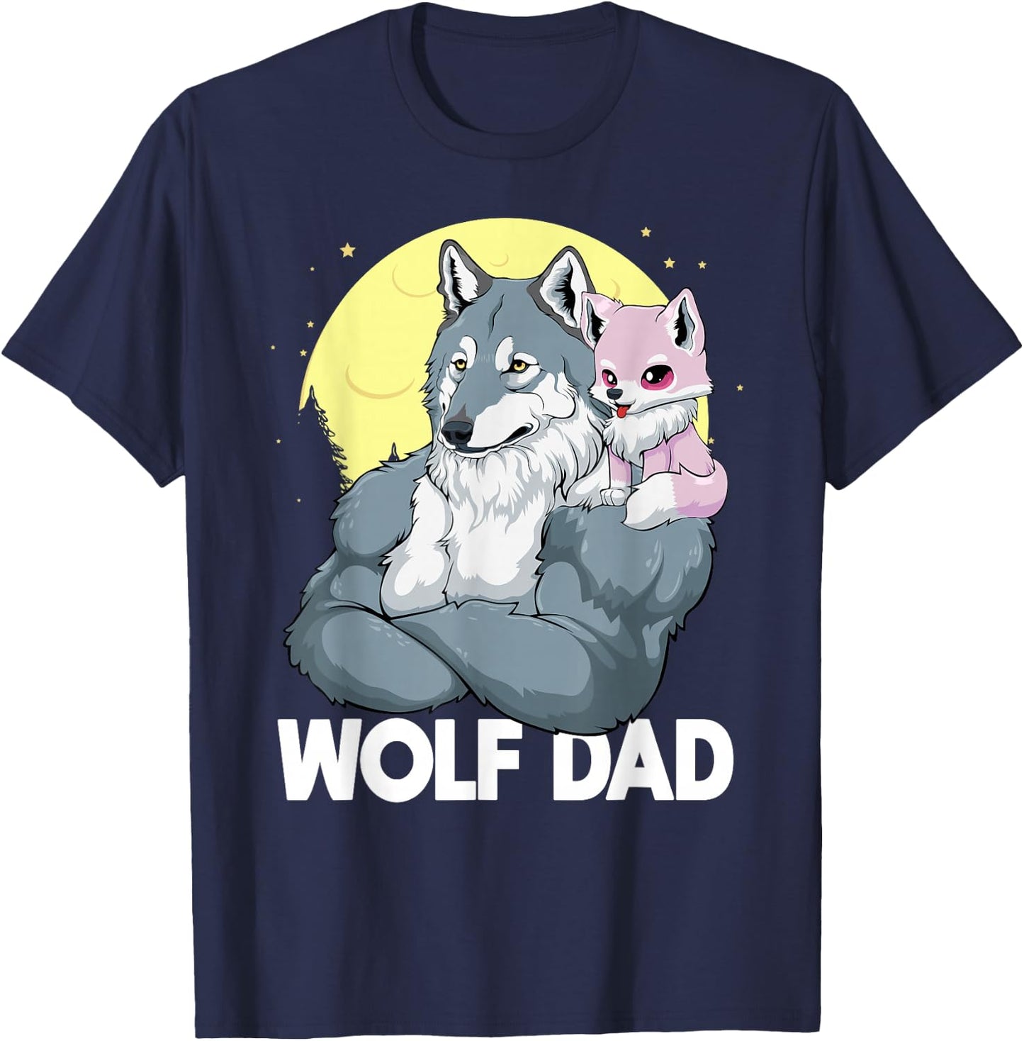Wolf Dad With Girl Daughter For Father's Day Men Wolf T-Shirt - T-Shirt | Navy