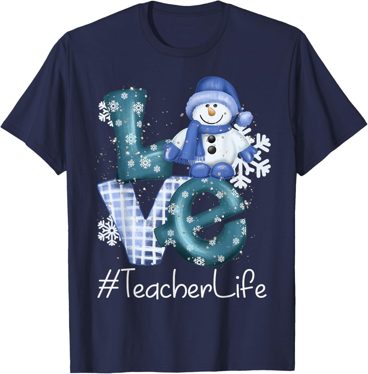 Teacher Love Snowman Xmas Women Winter Season Christmas T-Shirt - T-Shirt | Navy