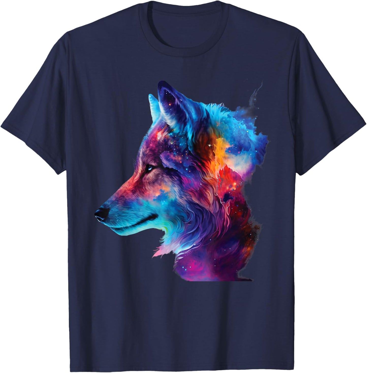 colorful wolf head art Face for lover wolves wildlife animal T-Shirt - T-Shirt | Navy