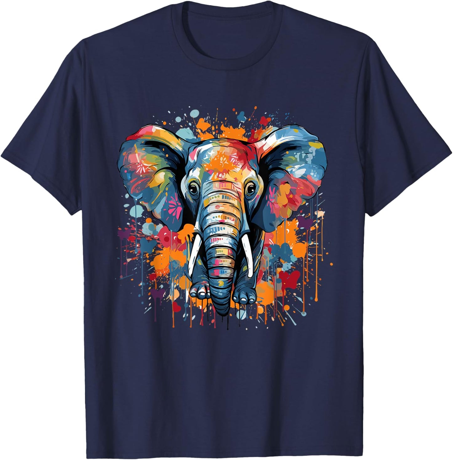 Elephant Drawing Portrait Splash Art Sketch Men Women Kids T-Shirt - T-Shirt | Navy