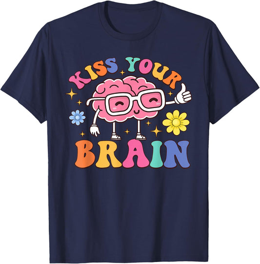 Kiss Your Brain Cute Teacher Appreciation Back To School T-Shirt - T-Shirt | Navy