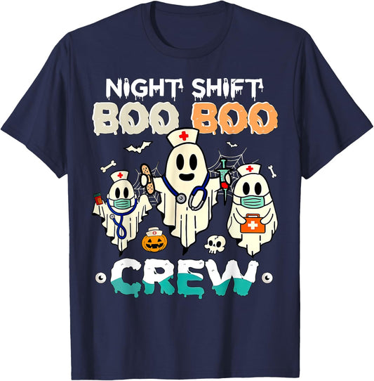 Night Shift Boo Boo Crew Nurse Ghost Halloween Nurses RN T-Shirt - T-Shirt | Navy