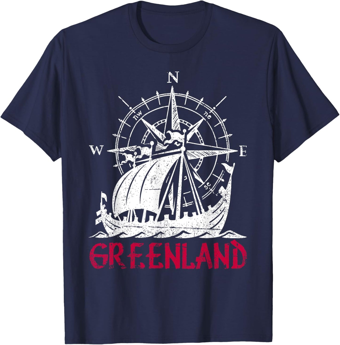 Greenland Viking Ship Compass Travel Souvenir Greenland T-Shirt - T-Shirt | Navy