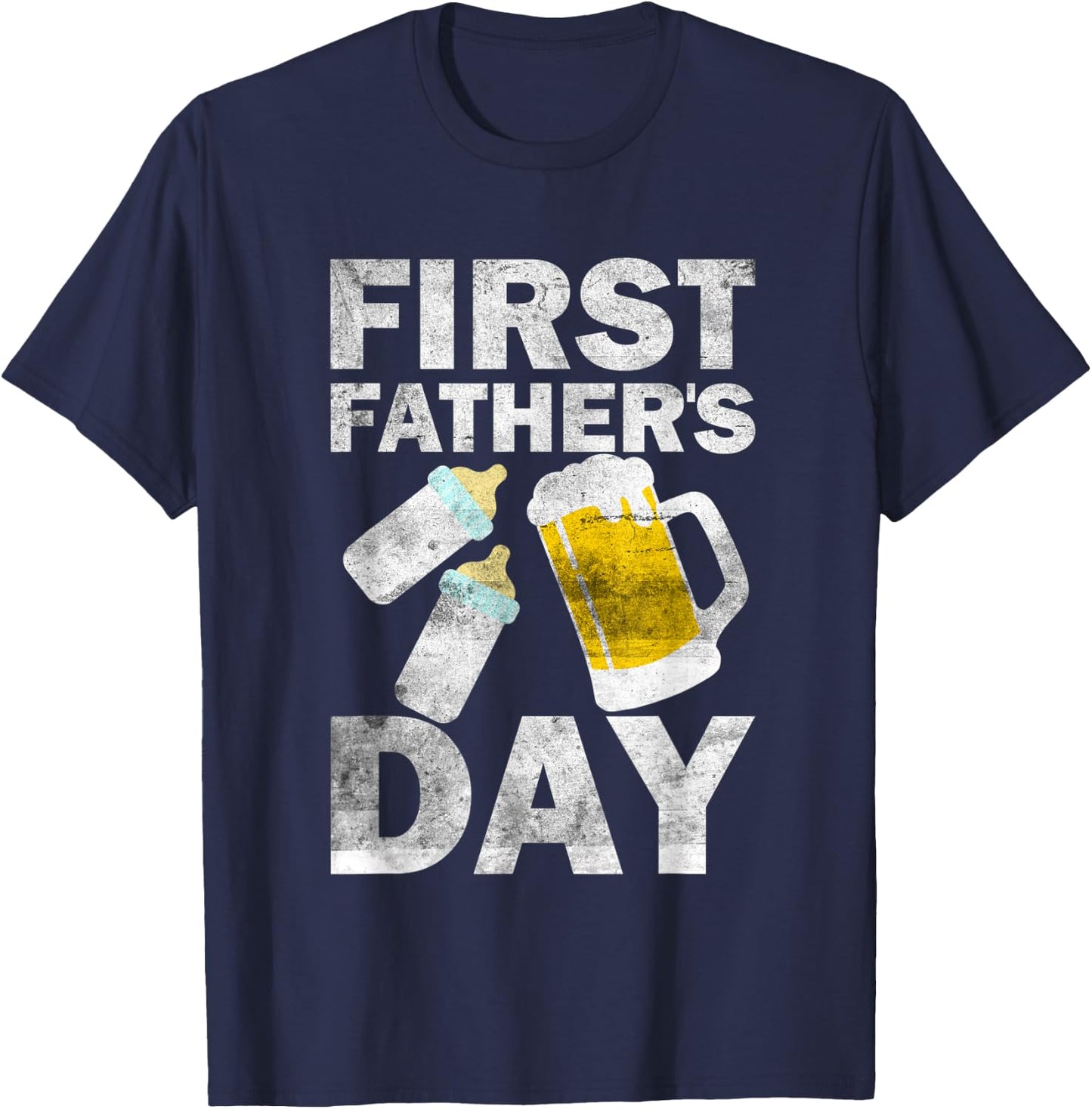 First Father's Day for Dad of Twins Beer Celebration T-Shirt - T-Shirt | Navy