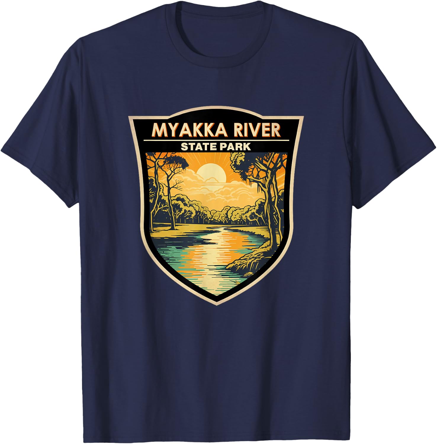 Myakka River State Park Florida Sunset Badge Vintage T-Shirt - T-Shirt | Navy
