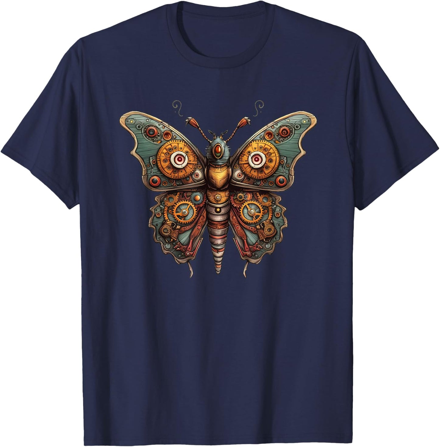 Butterfly in steampunk mechanical gear, vibrant butterflies T-Shirt - T-Shirt | Navy
