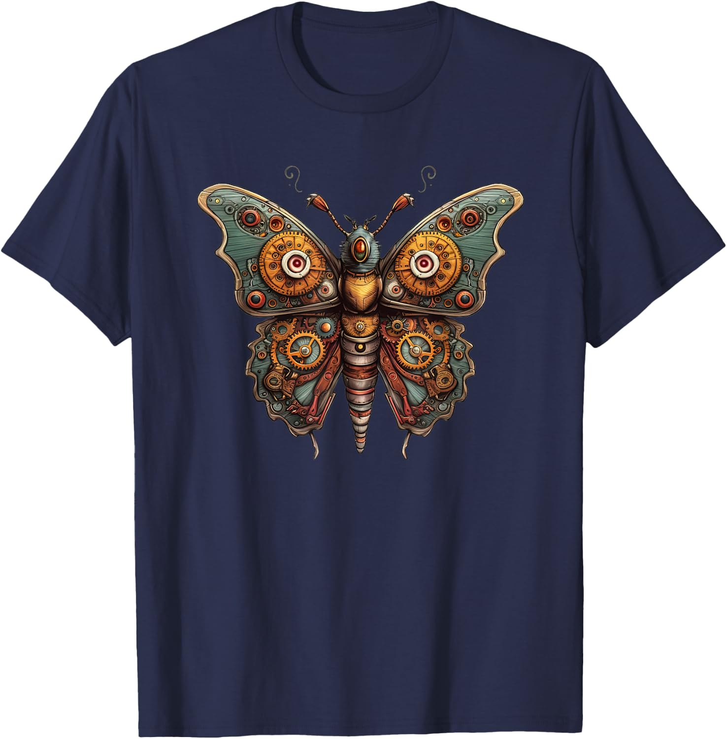 Butterfly in steampunk mechanical gear, vibrant butterflies T-Shirt - T-Shirt | Navy