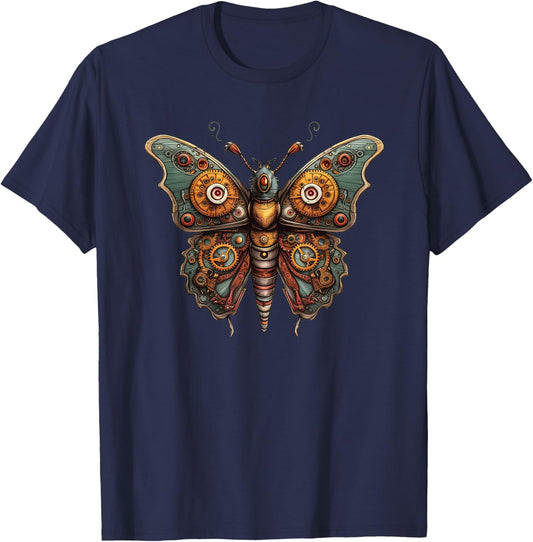 Butterfly in steampunk mechanical gear, vibrant butterflies T-Shirt - T-Shirt | Navy