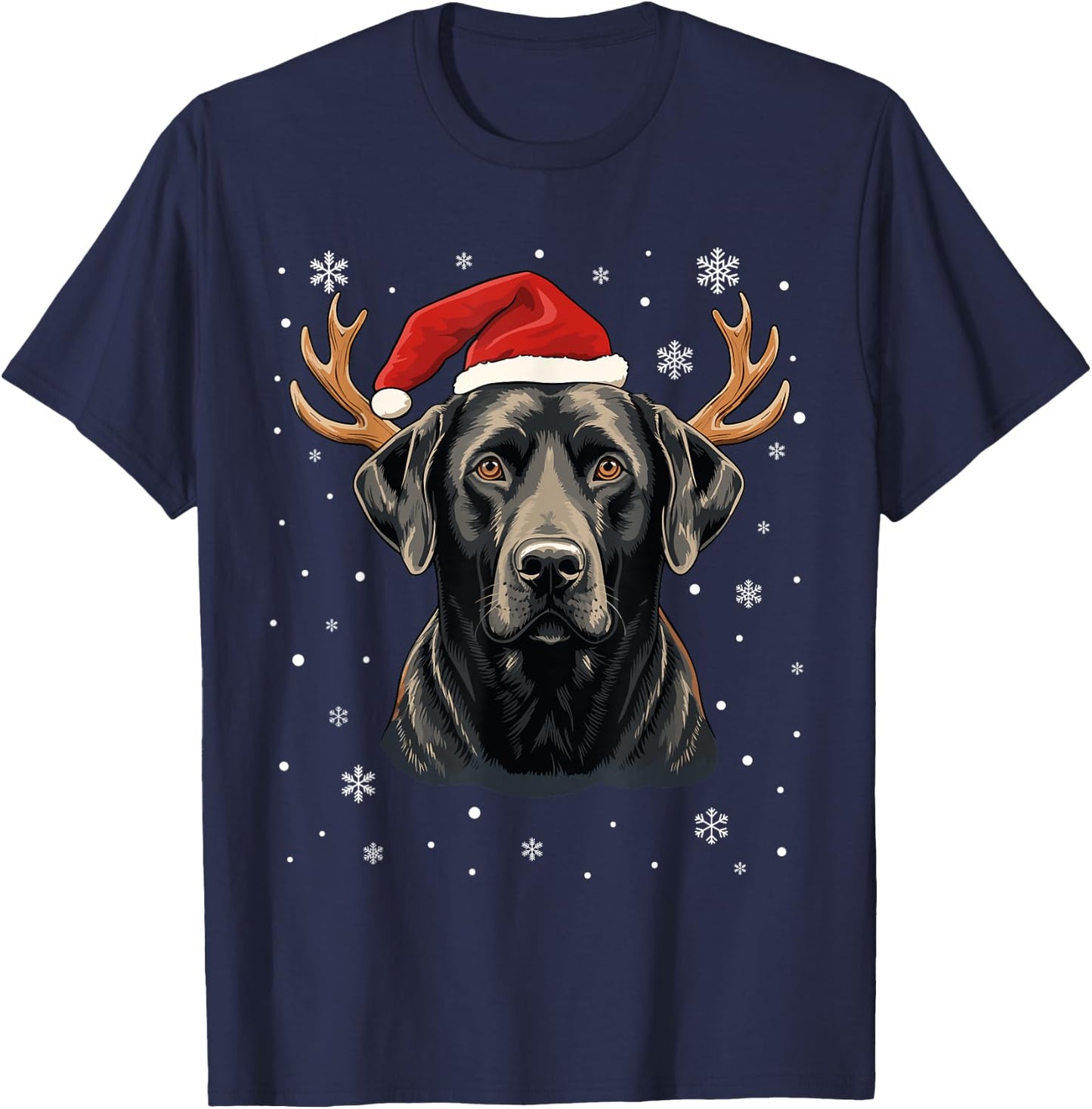 Black Labrador Christmas Santa Hat Reindeer Antlers Xmas T-Shirt - T-Shirt | Navy