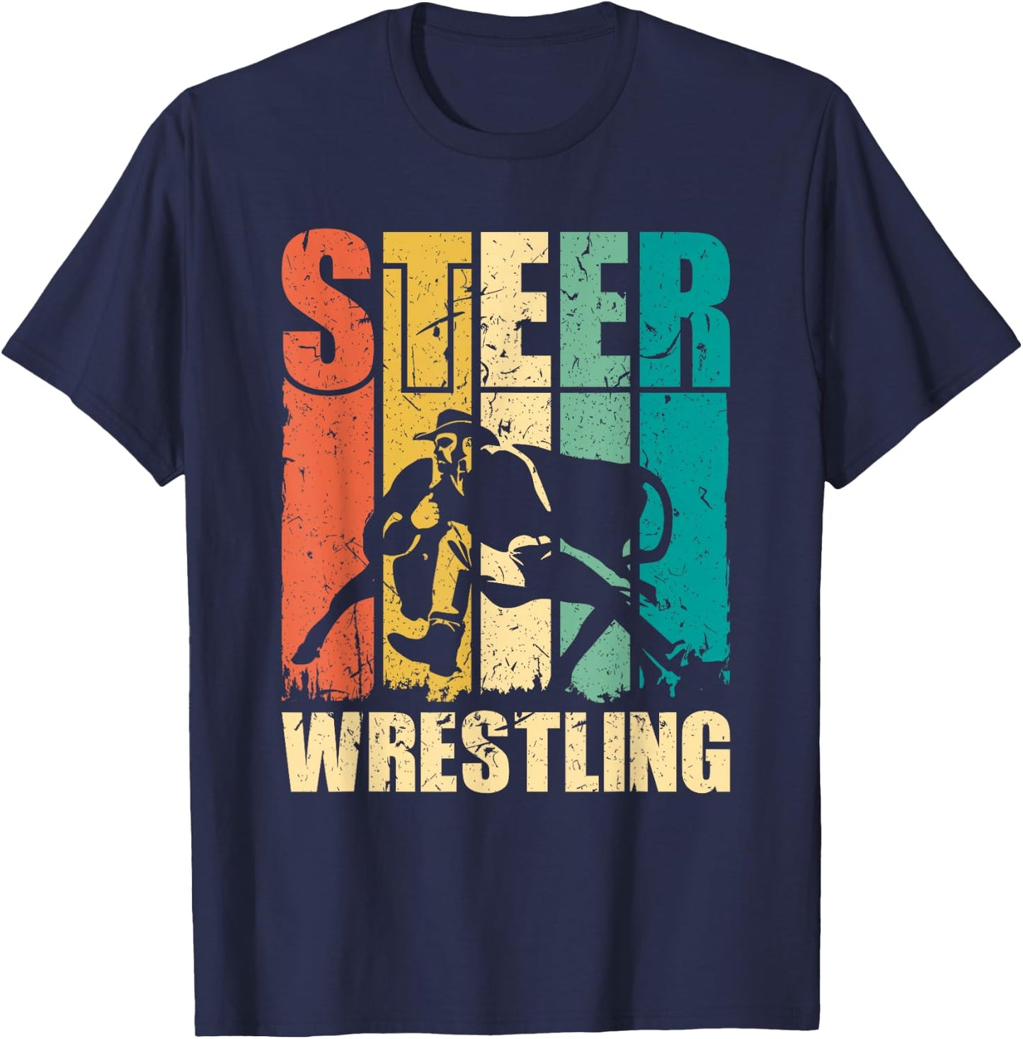 Steer Wrestling Retro Rodeo Bulldog Graphic T-Shirt - T-Shirt | Navy