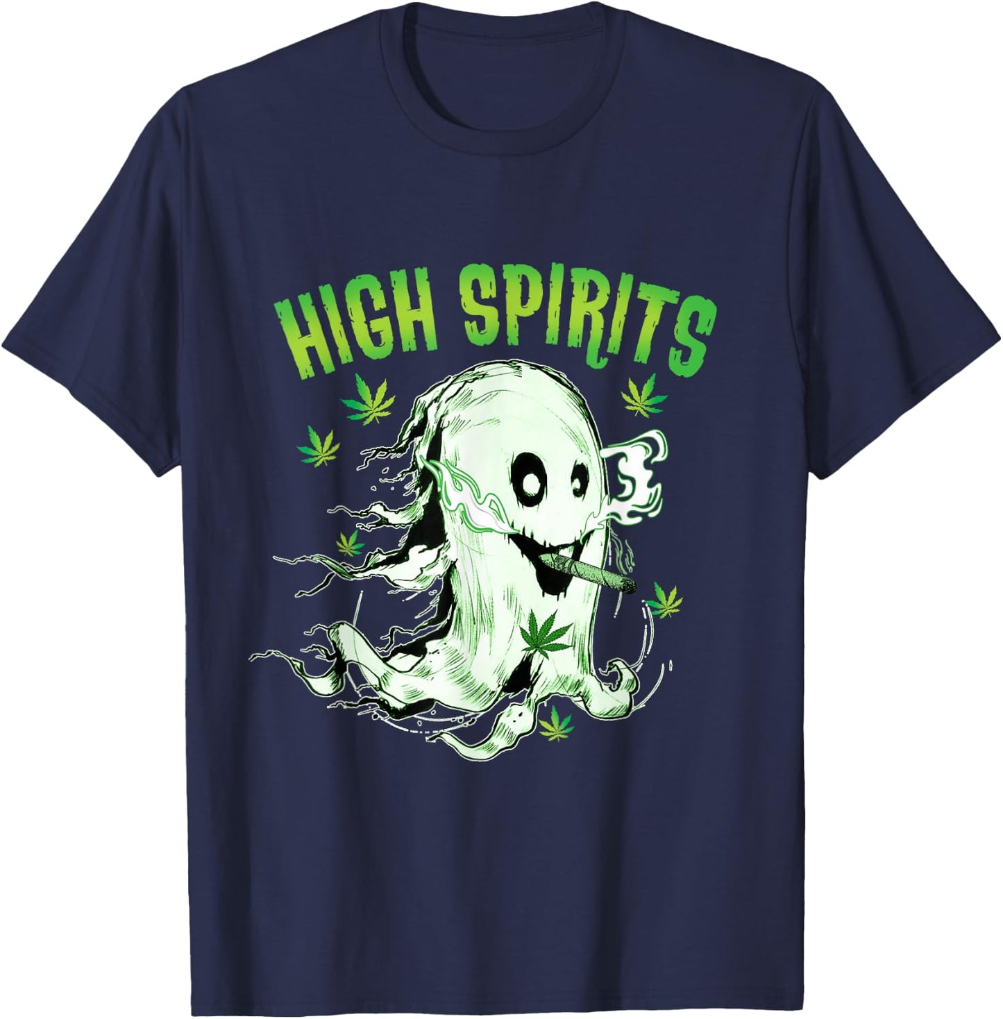Ghost Smoking Weed Pot 420 Funny Cannabis Halloween T-Shirt - T-Shirt | Navy