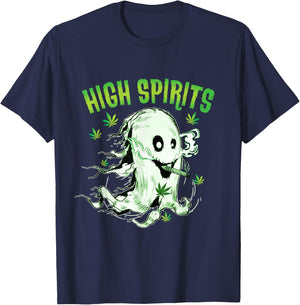 Ghost Smoking Weed Pot 420 Funny Cannabis Halloween T-Shirt - T-Shirt | Navy