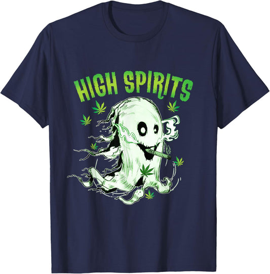 Ghost Smoking Weed Pot 420 Funny Cannabis Halloween T-Shirt - T-Shirt | Navy