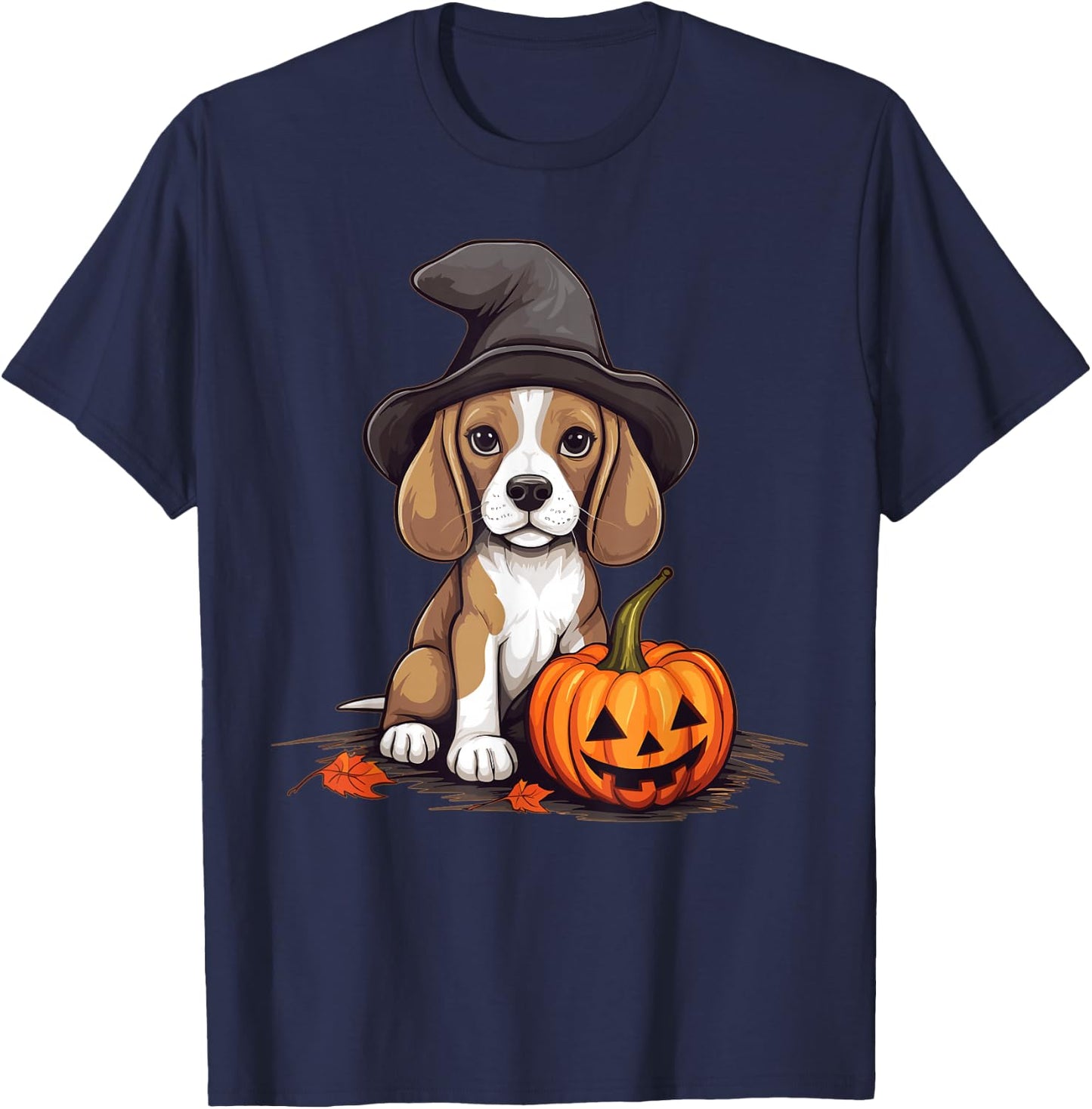 Halloween Witch Hat Pumpkin Dog Beagle T-Shirt - T-Shirt | Navy