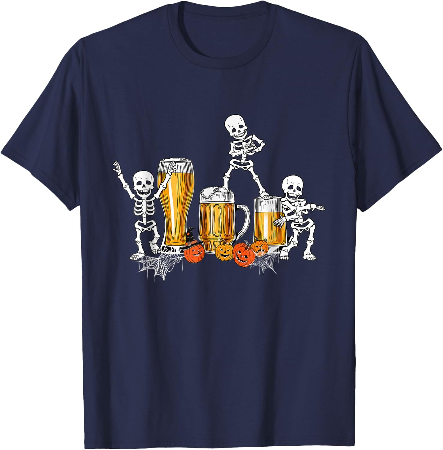 Skeleton Drinking Beer Happy Halloween T-Shirt - T-Shirt | Navy