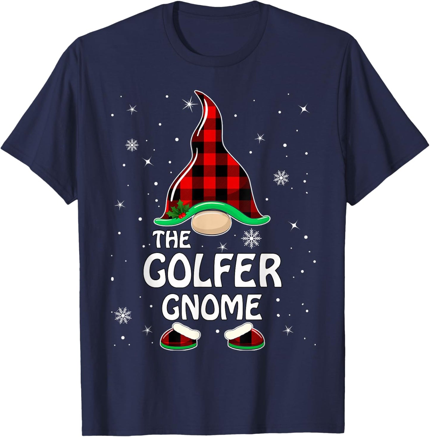 Golfer Gnome Buffalo Plaid Matching Family Christmas Pajama T-Shirt - T-Shirt | Navy