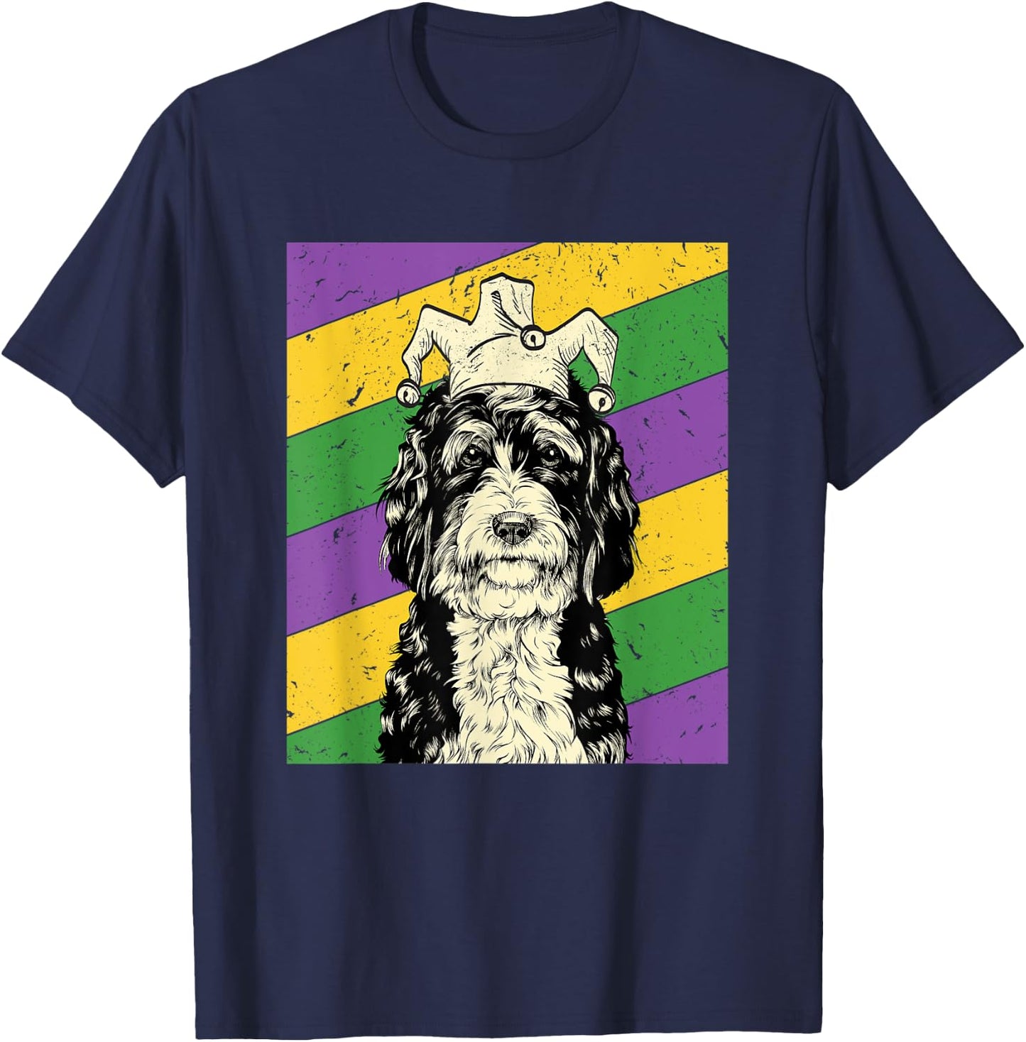 Bernedoodle Jester Funny Mardi Gras Doodle Dog Mom or Dad T-Shirt - T-Shirt | Navy