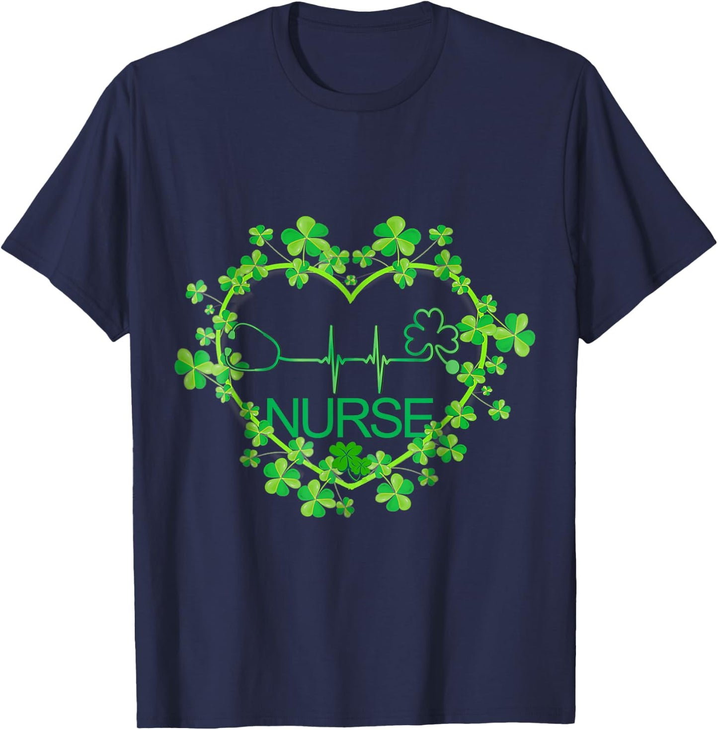 Heart Shamrock Nurse St Patrick's Day Nursing T-Shirt - T-Shirt | Navy