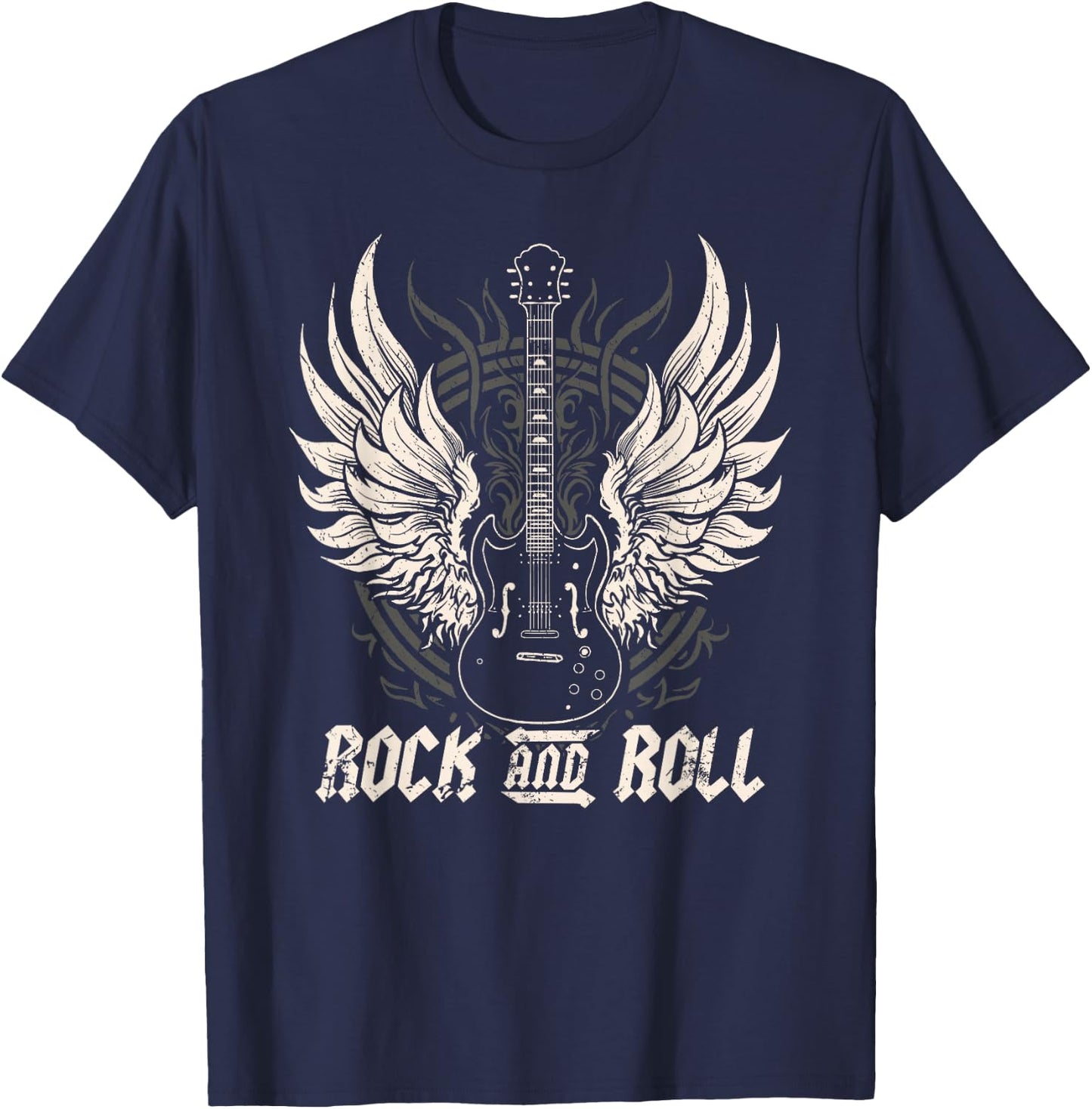 Rock and Roll Guitar Vintage ROCK Music T-Shirt - T-Shirt | Navy