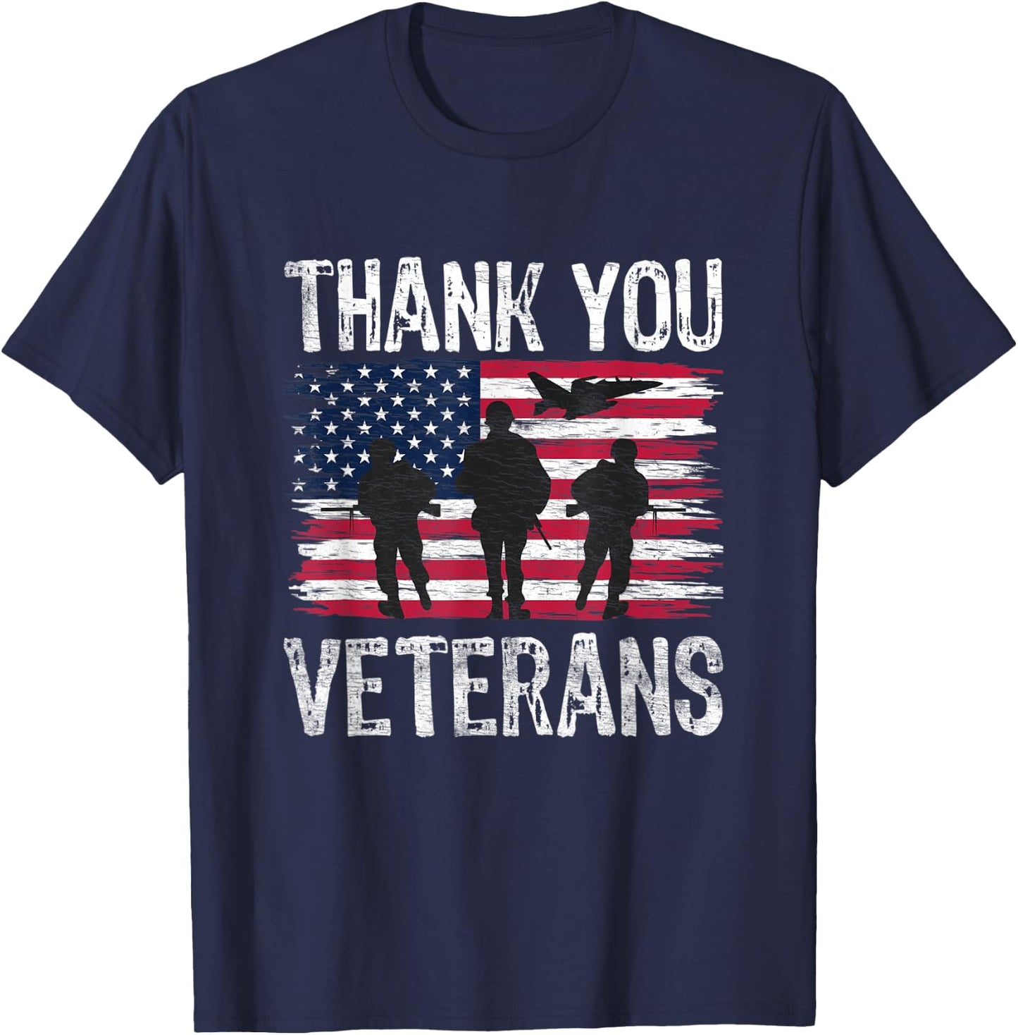 Patriotic American Flag Thank You Veterans Day T-Shirt - T-Shirt | Navy