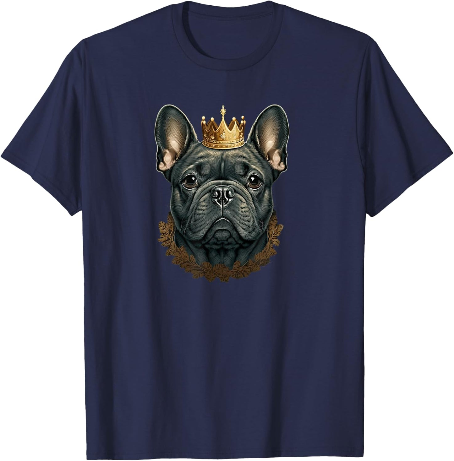 Funny French Bulldog Frenchie with a Golden Crown T-Shirt - T-Shirt | Navy