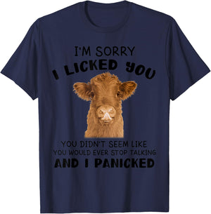 Cow Cute I'm Sorry I Licked You And I Panicked Funny Farmer T-Shirt - T-Shirt | Navy