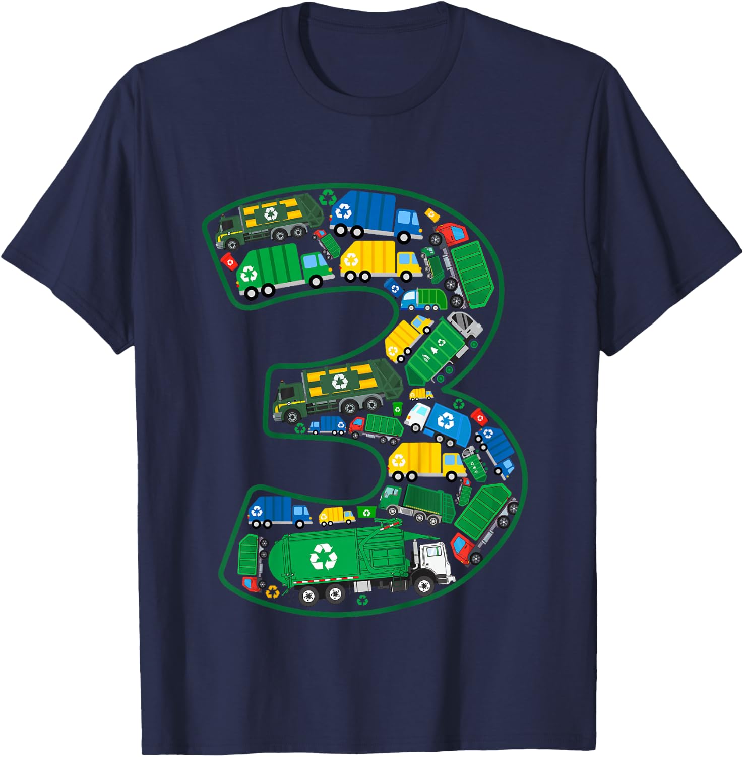 Kids Garbage Truck Boy 3rd Birthday 3 Years Old Garbage Truck Boy T-Shirt - T-Shirt | Navy