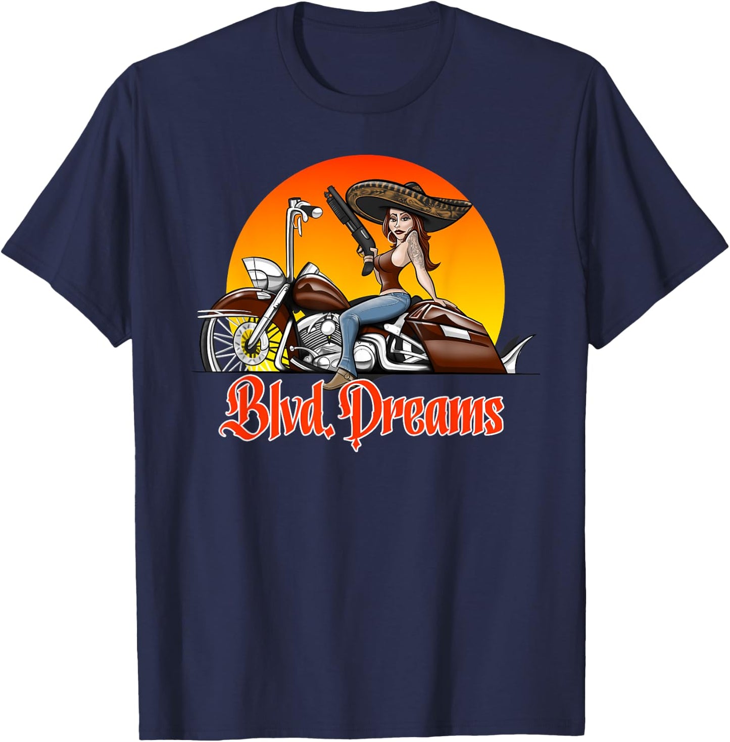 Lowrider Motorcycle Blvd. Dreams T-Shirt - T-Shirt | Navy