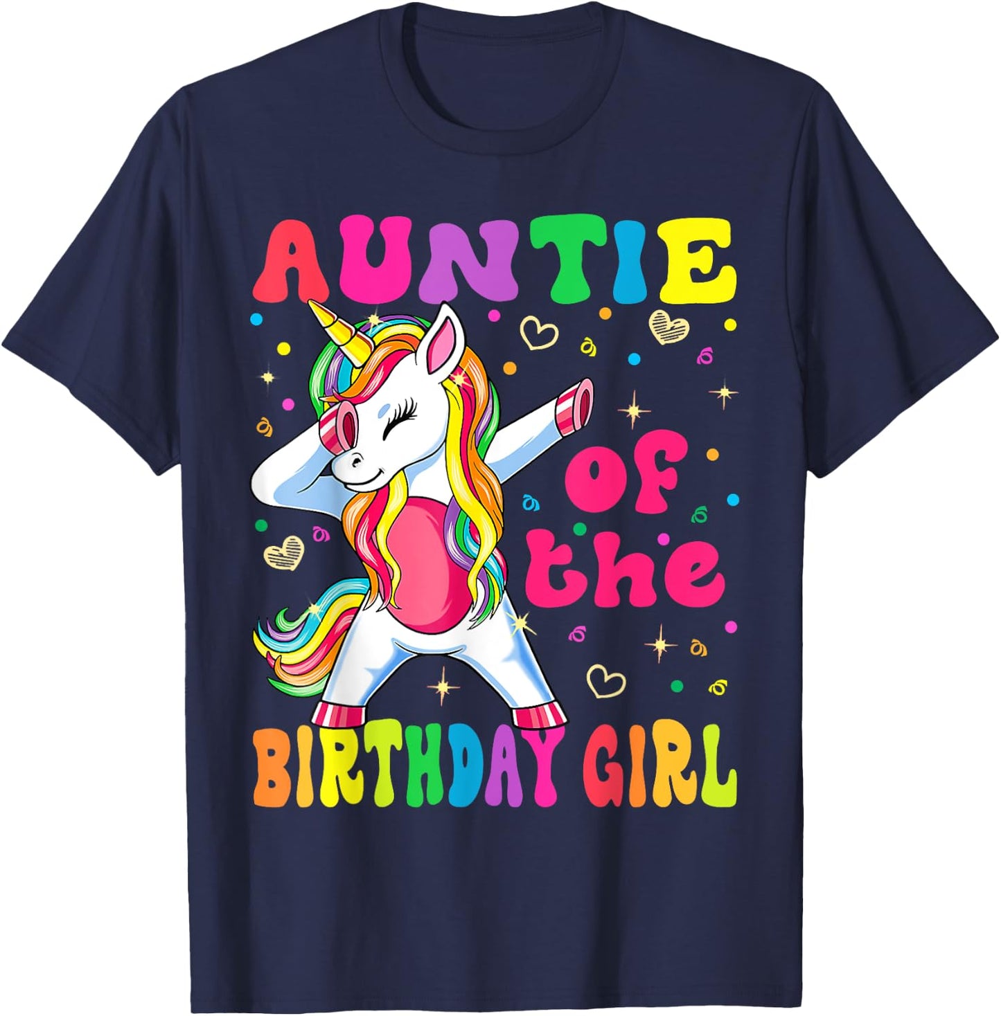 Auntie of the Birthday Princess Girl Dabbing Unicorn T-Shirt - T-Shirt | Navy