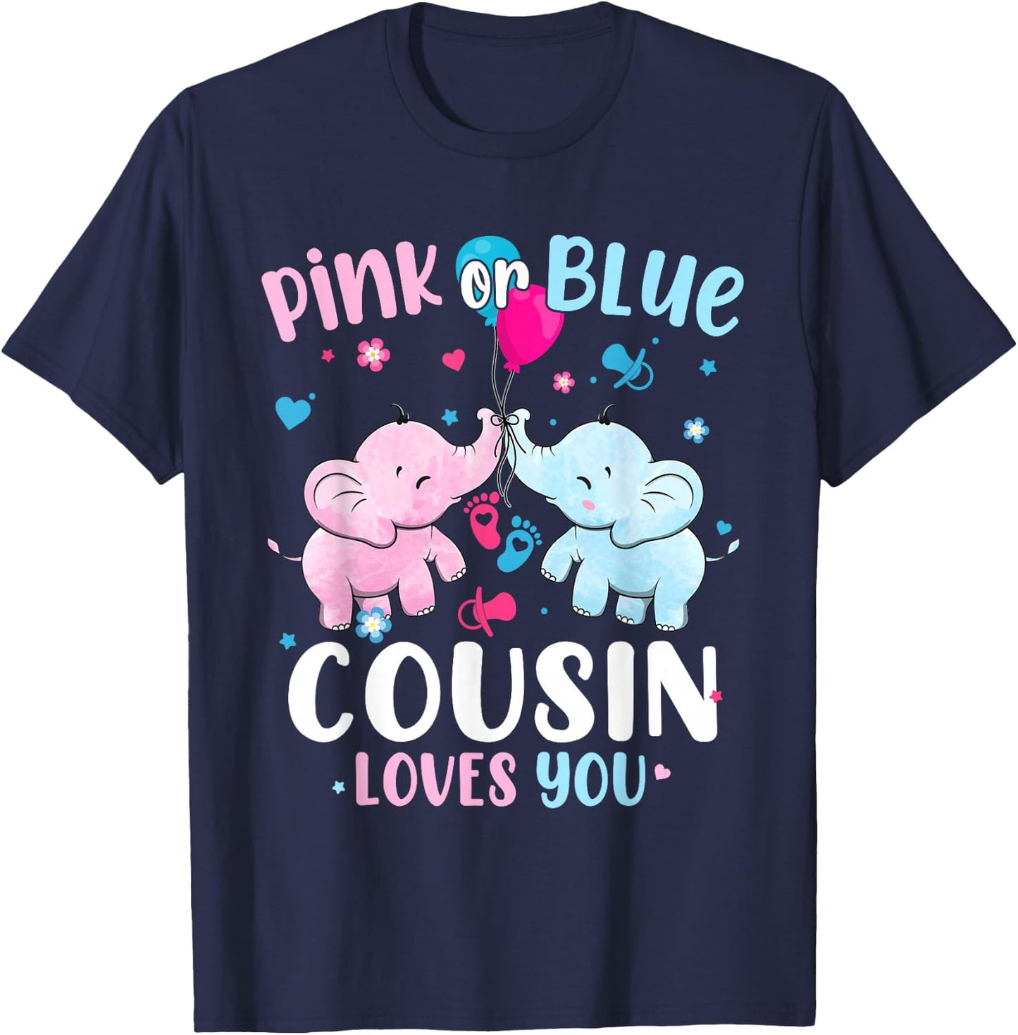 Pink or Blue Cousin Loves You Gender Reveal Elephant T-Shirt - T-Shirt | Navy