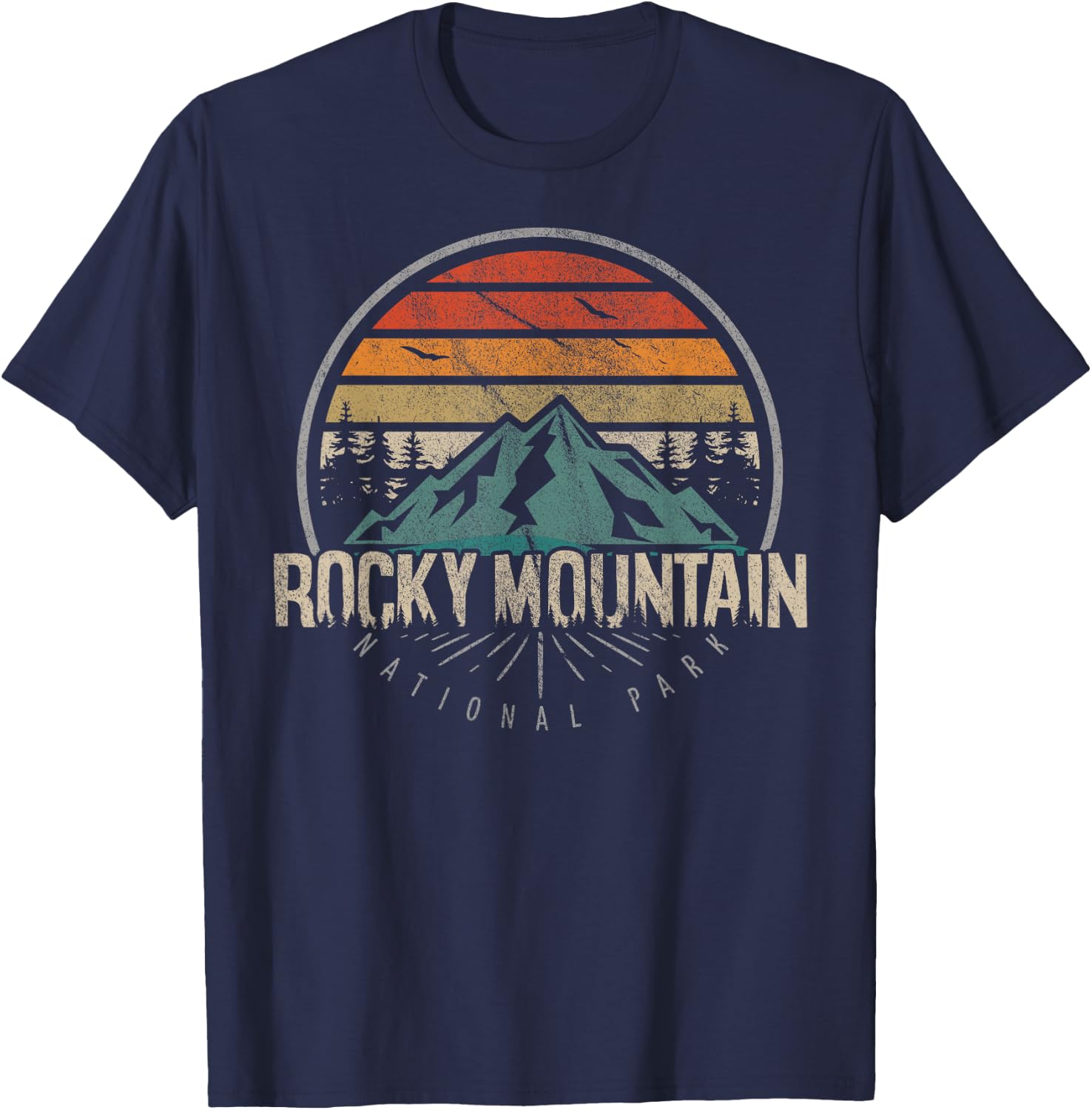 US Rocky Mountain National Park Shirts & More Retro Rocky Mountain - Men's Black Short Sleeve Small T-Shirt - T-Shirt | Navy