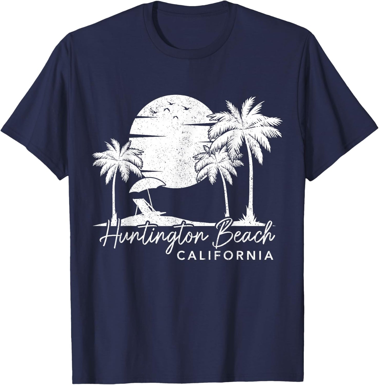 Huntington Beach California CA Vintage Sunset Surfer Retro T-Shirt - T-Shirt | Navy