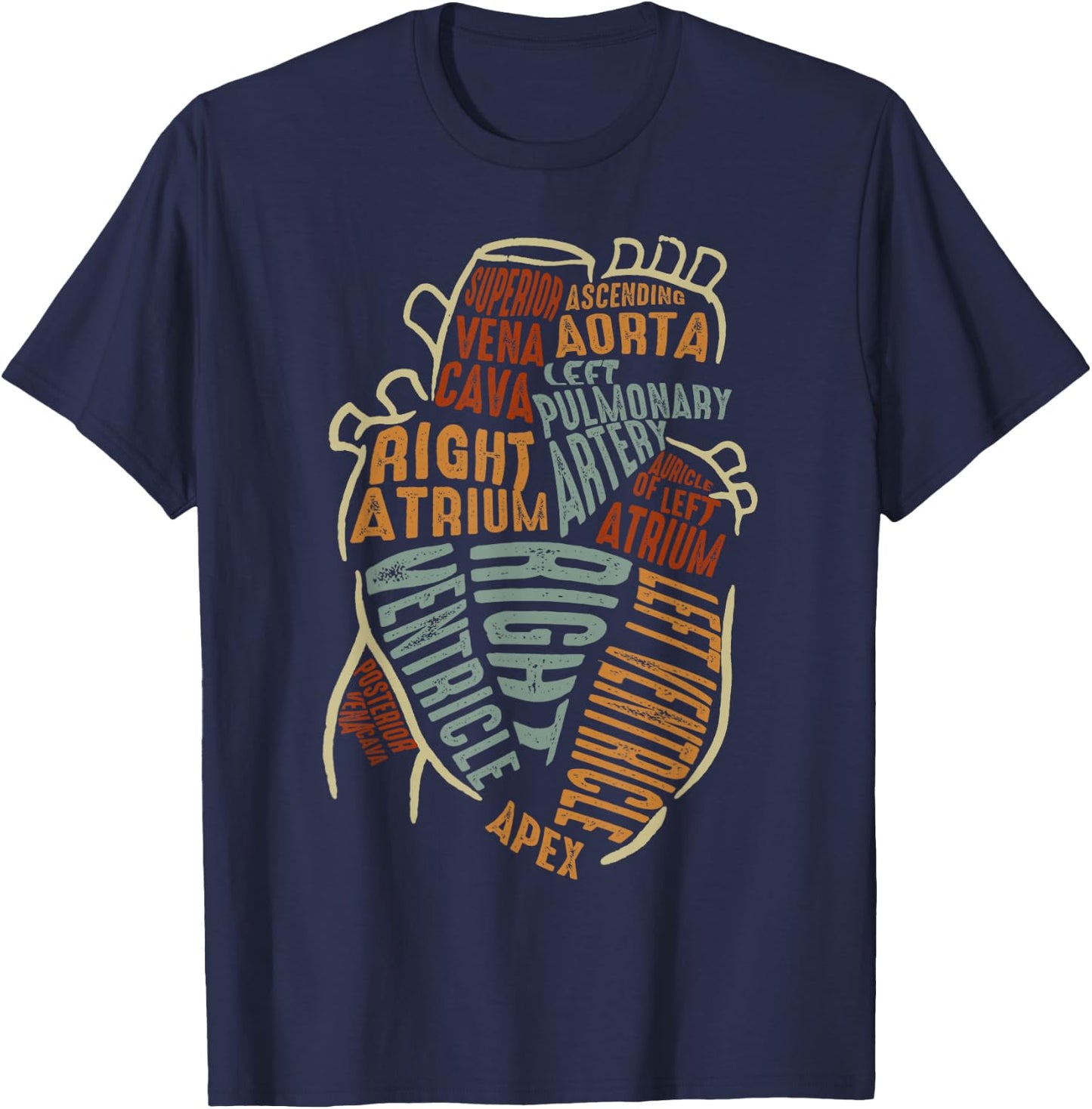 Parts Of Heart Cardiology Men Women Anatomical Cardiac T-Shirt - T-Shirt | Navy