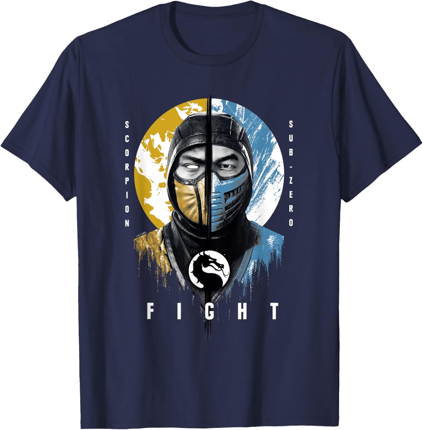 Mortal Kombat Klassic Scorpion Vs Sub-Zero Fight Portrait T-Shirt - T-Shirt | Navy