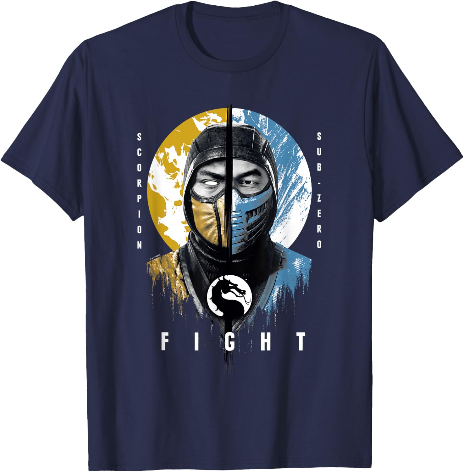 Mortal Kombat Klassic Scorpion Vs Sub-Zero Fight Portrait T-Shirt - T-Shirt | Navy
