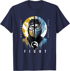 Mortal Kombat Klassic Scorpion Vs Sub-Zero Fight Portrait T-Shirt - T-Shirt | Navy