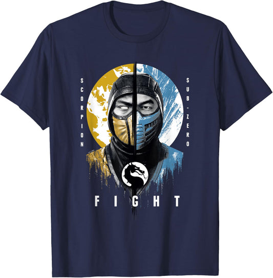 Mortal Kombat Klassic Scorpion Vs Sub-Zero Fight Portrait T-Shirt - T-Shirt | Navy