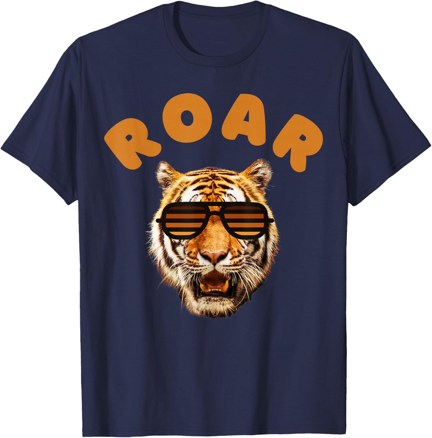 Roar Cute Childrens, Kids, Boys Roaring Real Tiger Face T-Shirt - T-Shirt | Navy