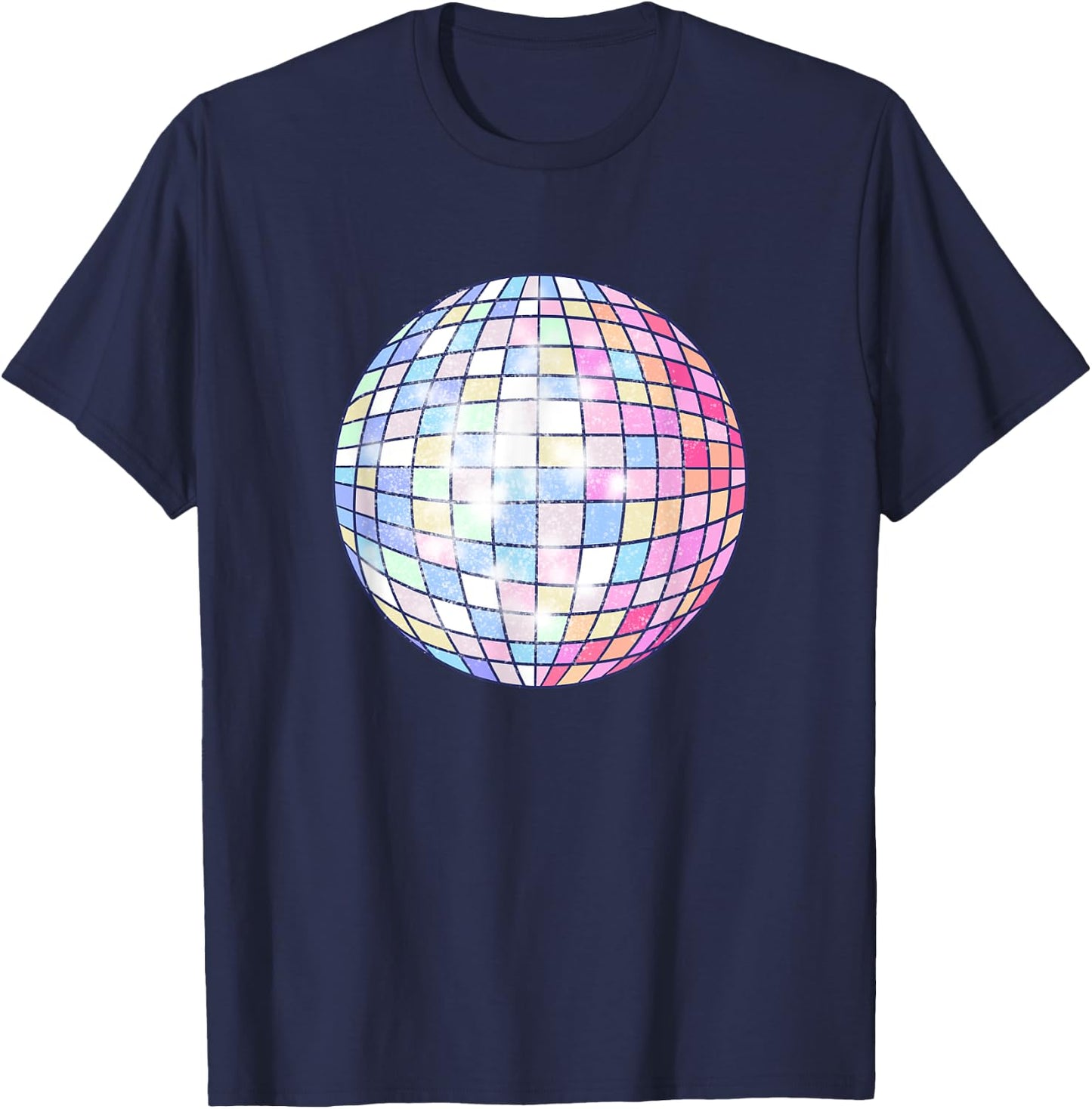 Colorful Disco Mirror Ball 1970s Retro 70s Dance Party T-Shirt - T-Shirt | Navy