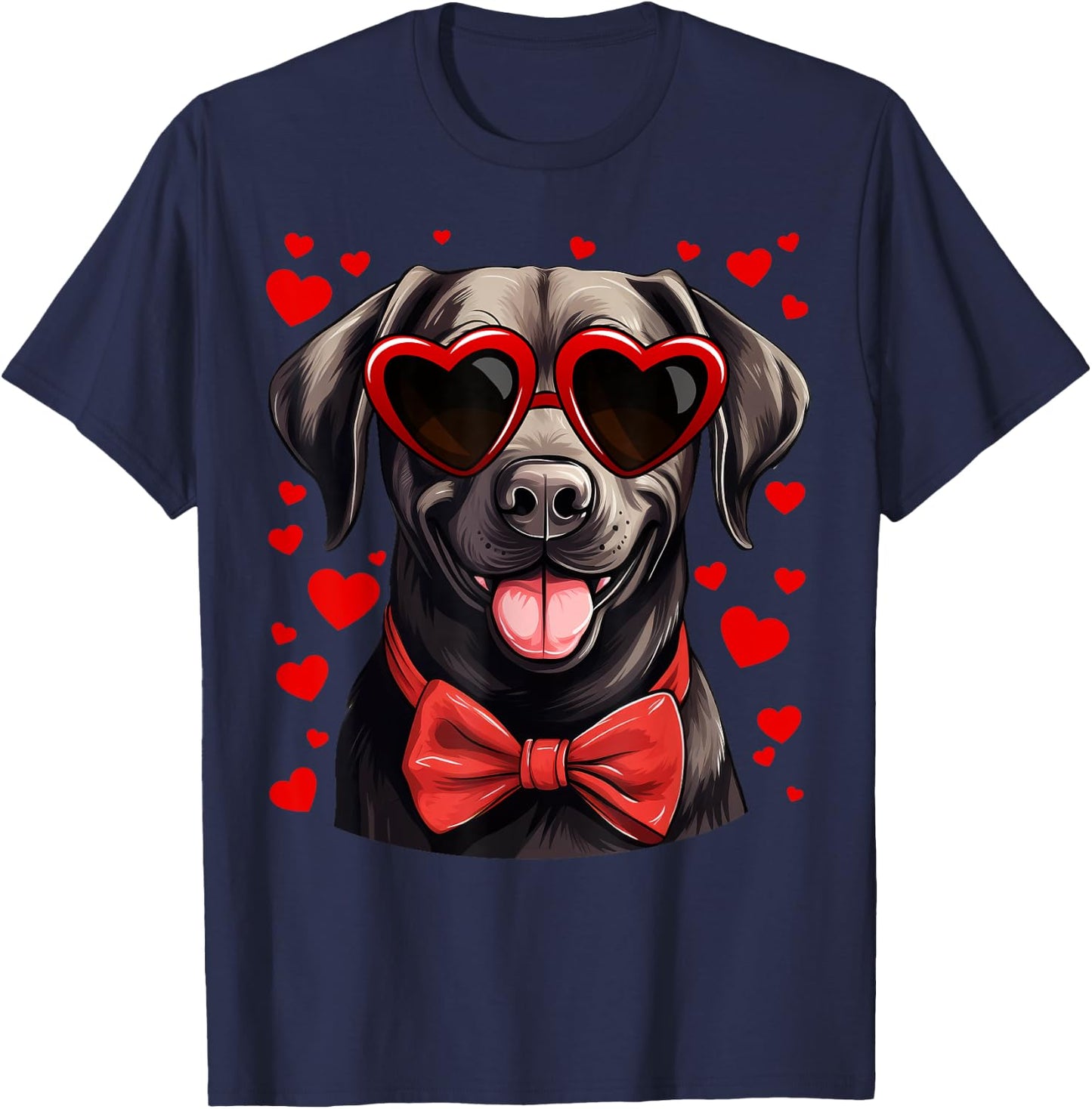 Black Labrador Retriever Dog Hearts Valentine's Day T-Shirt - T-Shirt | Navy